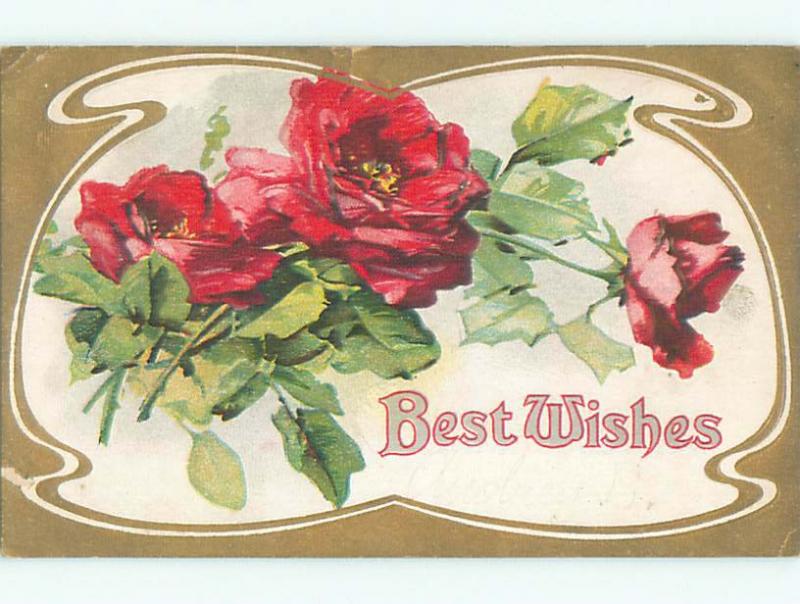 Pre-Linen BEAUTIFUL RED ROSE FLOWERS FOR BEST WISHES k4741