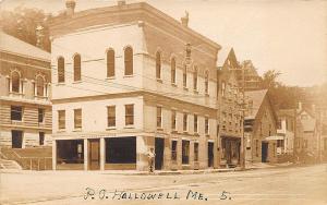 Hallowell ME Post Office Storefronts in 1913 RPPC Postcard