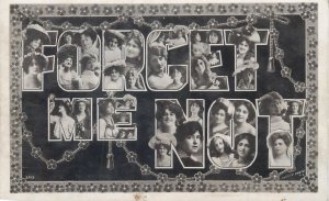 FORGET ME NOT multi ladies portraits mosaic Rotary photo postcard England 