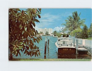 Postcard A view of the Inland Waterway and apartments, Pompano Beach, Florida