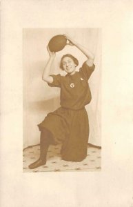 RPPC Edwardian-Era Woman Football Player Real Photo c1910s Vintage Postcard