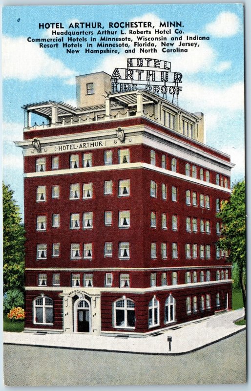 c1940s Rochester, Minn. Hotel Arthur Roberts Fire Proof Sign Advertising PC A246