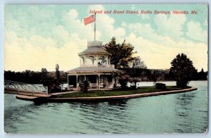 Nevada Missouri Postcard Island Band Stand Radio Springs Lake River 1913 Vintage