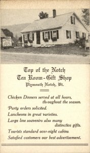 Plymouth Notch Vermont Top of Notch Tea Room c1930-50s Vintage NON- Postcard