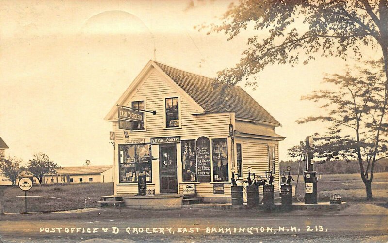 East Barrington NH Post Office Socony Oil Great Signage Ice Cream Sign etc. RPPC