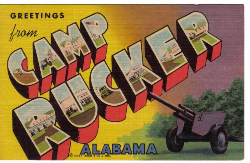 Camp Rucker Alabama Large Letter Greetings Linen Postcard