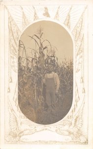 J59/ Interesting RPPC Postcard c1910 Farmer in Corn Field Fancy 48