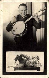 Vaudeville Comedy Comedian w/ Banjo & as Hobo Real Photo Postcard