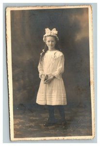 Vintage 1905 RPPC Postcard Photo of Young Girl with Flower Wreath in Hair