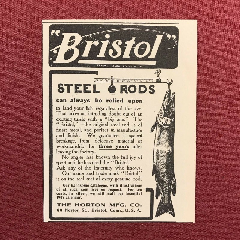 Bristol Steel Fishing Rods Horton Mfg. Co. Conn. Original 1907
