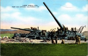 Linen Postcard Large Mobile Gun at Fort MacArthur, California