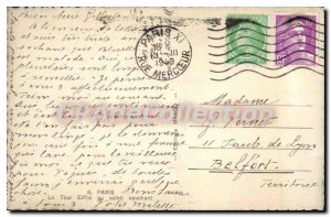 Old Postcard Paris Eiffel Tower at sunset