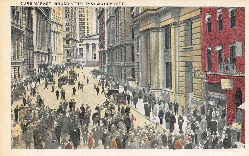 Curb Market, Broad Street, Manhattan, New York City, Early Postcard, Unused