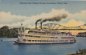 Iowa Clinton Excursion Boat Passing Through Drawbridge Curteich