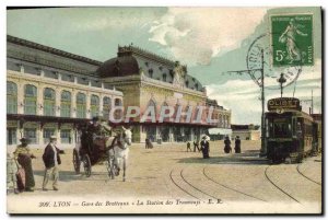 Postcard Old Tram Train Station Lyon Brotteaux station trams Biscuits Olibet