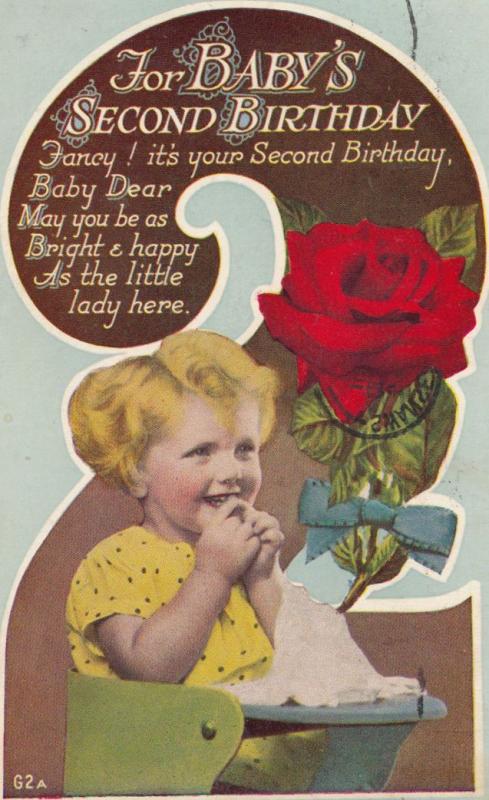 Happy 2nd Birthday Girl TOY BIB Napkin Antique Greetings WW2 Postcard