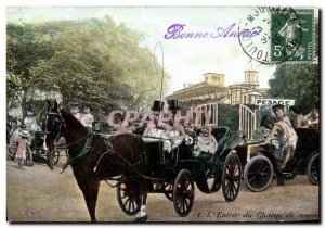 Old Postcard Fun Children Bebe L & # 39entree the racetrack Horses Equestrian