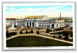 Vintage 1930's Postcard Union Station & Columbus Memorial Fountain Washington DC