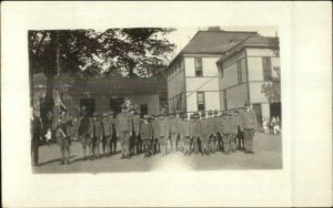 Men & Boys Uniforms Bldgs Collinsville CT Written on Back Real Photo Postcard