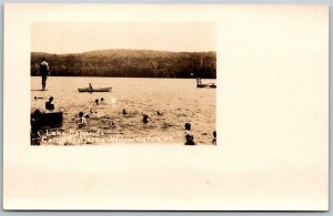 Vtg Wilmington Vermont VT Boys Swimming Lake Raponda Camp Enajerog RPPC Postcard