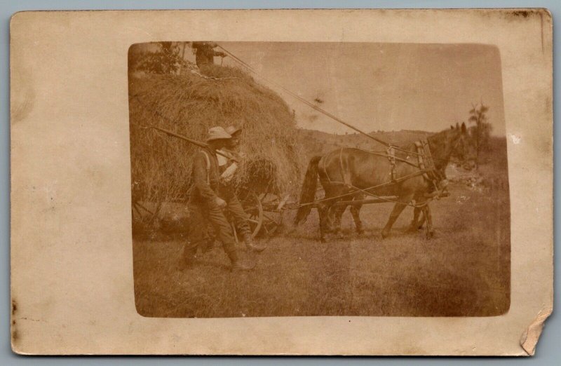 Postcard RPPC c1910s Farmers Horse Pulling Wagon Of Hay Straw