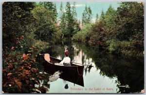 Postcard Lake of Bays Ontario c1906 Tributary Pretty Lady Canoeing Scenic View