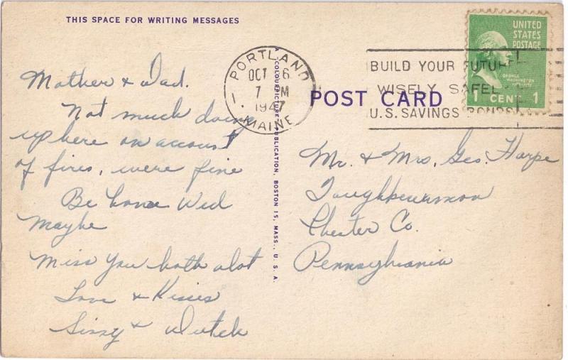 U.S. Customs House Portland Maine 1947 Linen