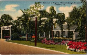 Entrance to Tropical Sarasota Jungle Gardens Sarasota FL Vintage Postcard O32