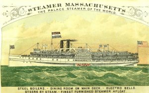 1870's Palace Steamer Massachusetts & Rhode Island, Narragansett Bay Card P108