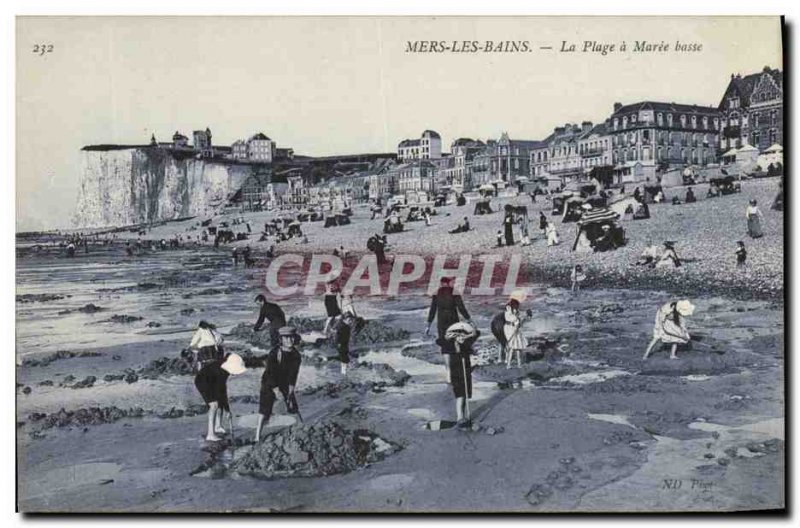 Old Postcard Mers les Bains Beach has Maree Basse