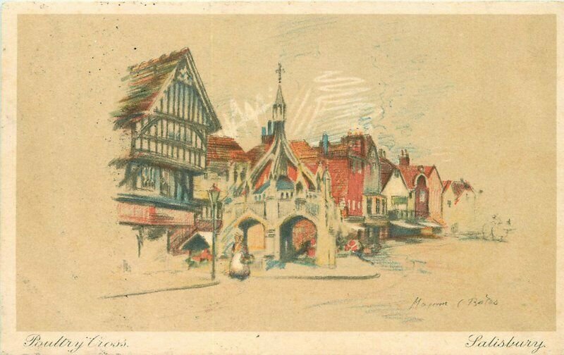 Artist Impression 1920s Salisbury UK Marjorie Bates Poultry Cross Postcard 9566