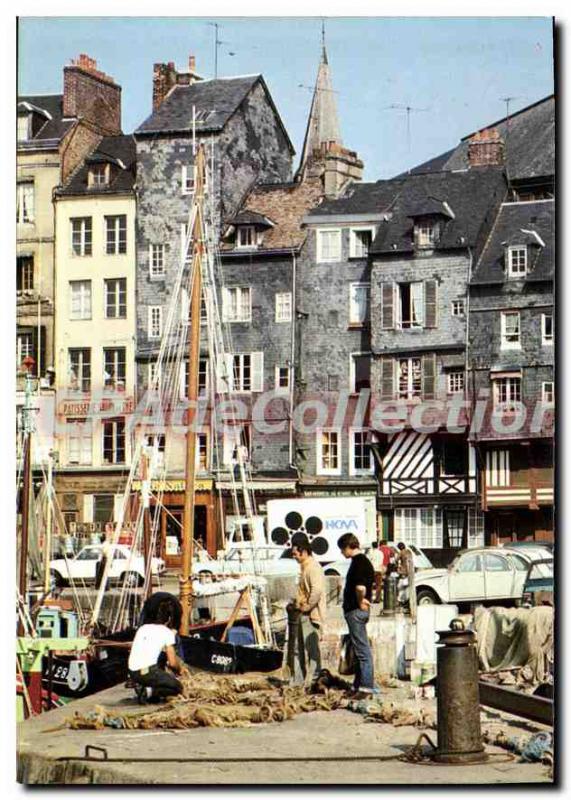 Modern Postcard On Estuire Seine Honfleur Quays bordering the Vieux Bassin