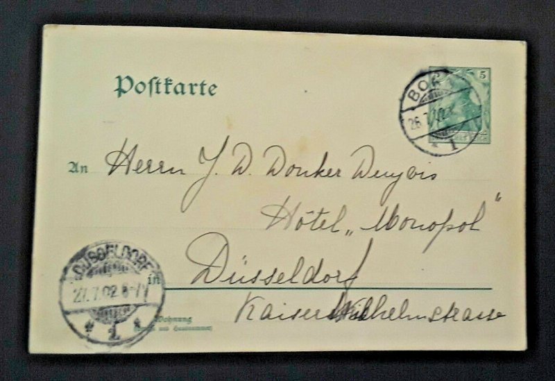 1902 Bonn Germany To Hotel Ibersol Dusseldorf Germany Vintage Postcard