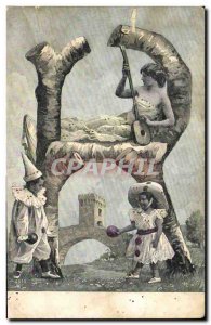 Old Postcard Fantaisie Letters Letter R Kids Pierrot