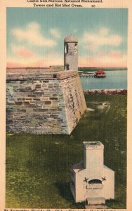 Vintage Postcard 1920s Castle San Marcos Nat'l Monument Tower & Hot Shot Oven FL