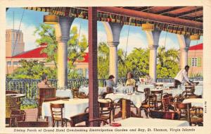 ST THOMAS VIRGIN ISLANDS~GRAND HOTEL DINING PORCH-EMANCIPATION GD POSTCARD 1940s