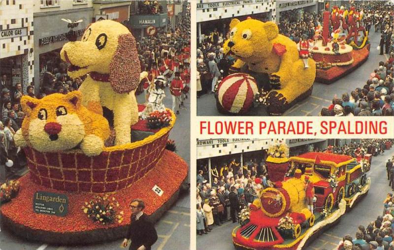 England Spaulding Floats of Dog, Train and Teddy Bear  Flower Parade