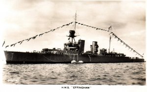 RPPC Photo British Royal Navy HMS Effingham -3  Cruiser War Time