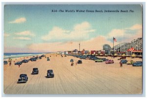 Jacksonville Beach Florida FL Postcard The World's Widest Ocean 1944 Vintage Car