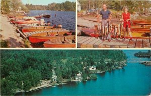 Birdseye Boats Fishing Lakair Lodge Postcard Ontario Canada Peterborough 11072