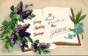 Birthday Greetings With Flowers and Open Book 1910