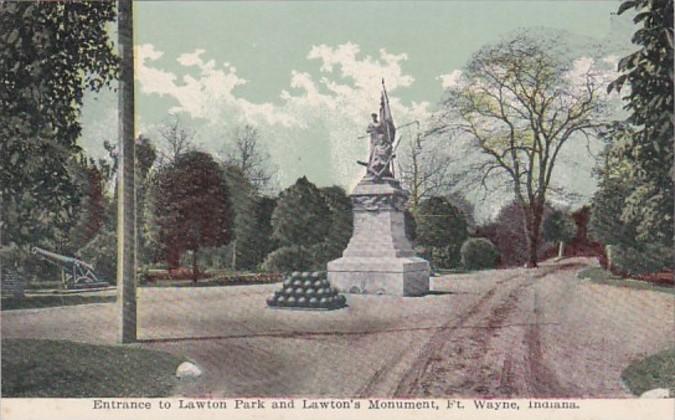 Indiana Fort Wayne Entrance To Lawton Park and Lawton Monument 1916