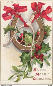 CHRISTMAS ; Horseshoe & Holly , 1908 ; CLAPSADDLE