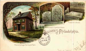 PC CPA US, PA, PHILADELPHIA, FRANKLIN'S GRAVE 1901, LITHO POSTCARD (b6519)