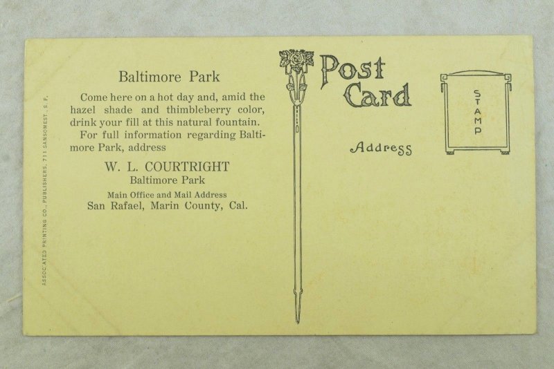 C.1910 Baltimore Park, San Rafael, Ca. Vintage Postcard P97 