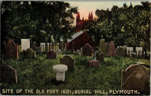 Site of the Old Fort 1621, Burial Hill, Plymouth MA Vintage Postcard G26