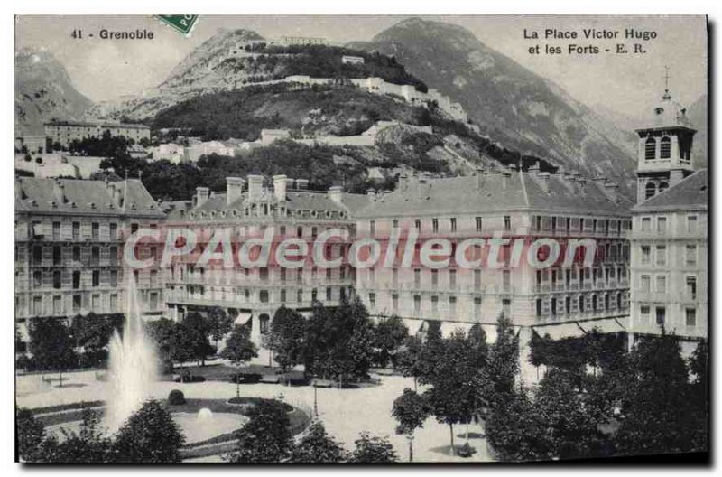 Old Postcard Grenoble Place Victor Hugo and Les Forts