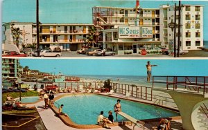 1950s Hi Seas Beach Motel Daytona Beach FL Swimming Pool Postcard