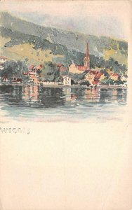 WEGGIS SWITZERLAND WATERFRONT VIEW POSTCARD (c. 1900)