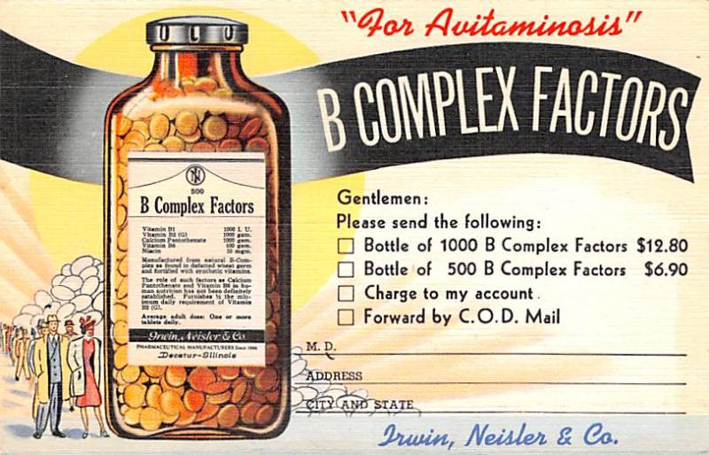 B Complex Factors Trace card backing Advertising Unused 